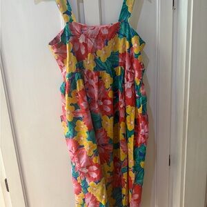 Bright Tropical Floral Sundress in Coral, Yellow & Green